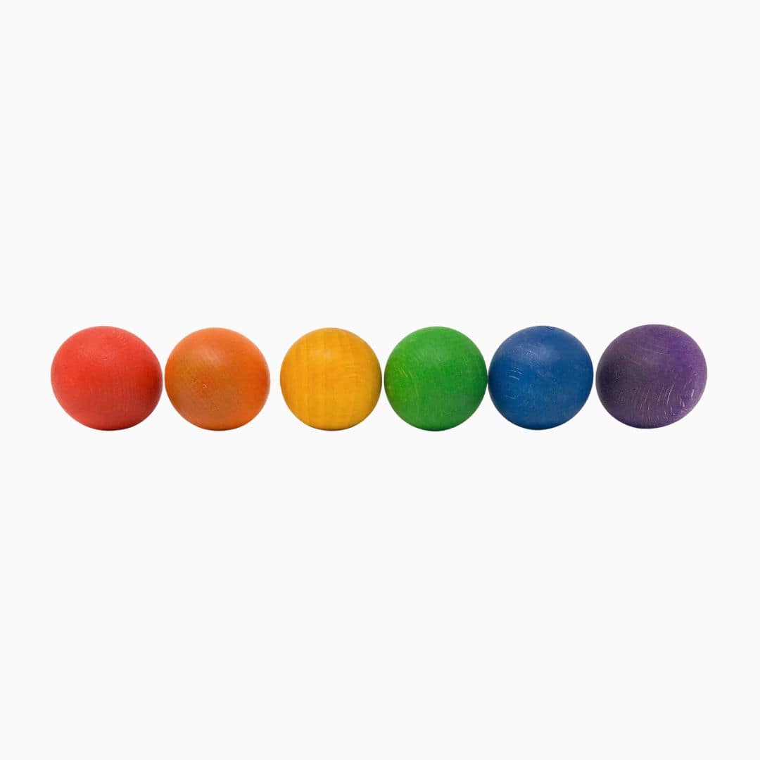 Grapat houten ballen regenboog-6 stuks