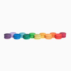 Grapat houten munten regenboog-12 kleuren-36 stuks