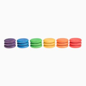 Grapat houten munten regenboog-18 stuks