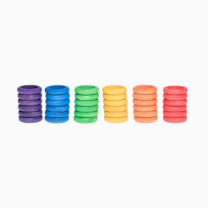 Grapat houten ringen regenboog-36 stuks