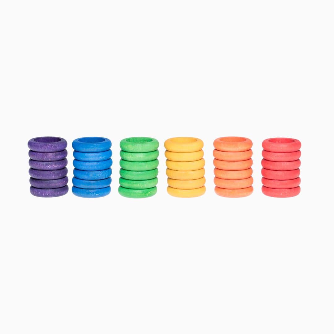 Grapat houten ringen regenboog-36 stuks