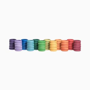 Grapat houten ringen regenboog-72 stuks