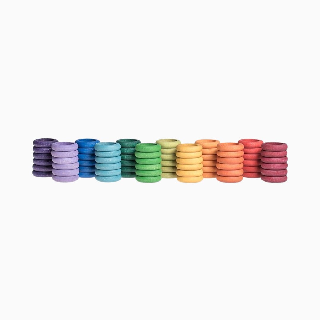 Grapat houten ringen regenboog-72 stuks