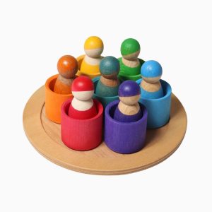 Grimm's 7 houten poppetjes in bakjes