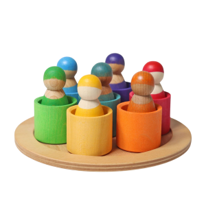 Grimm's Houten Regenboog Vrienden in bakjes 7 stuks