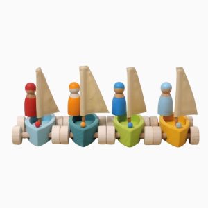 Grimm's houten land zeilboten set