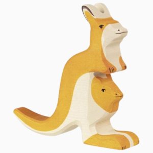 Holztiger-kangoeroe met jong van hout 15cm