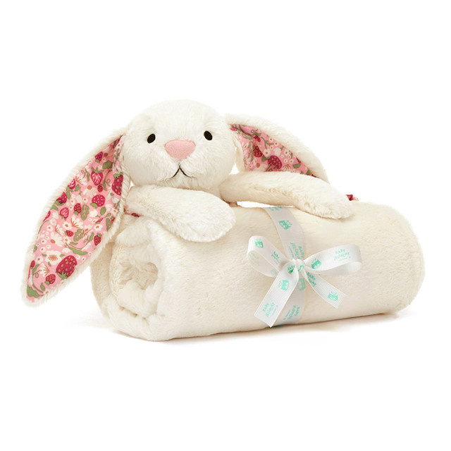 Jellycat Blossom Cream Bunny 'Berry' Blankie Knuffeldeken