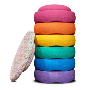 Stapelstein Pink Edition Regenboog Classic Bundel 6 stapelstenen + balance board