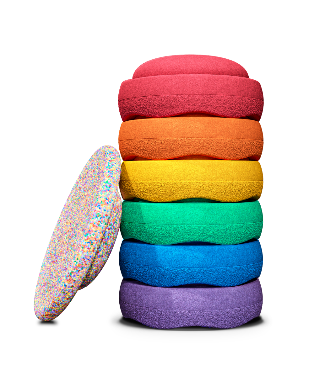Stapelstein Super Confetti Regenboog Classic Bundel 6 stapelsteen + balanceboard