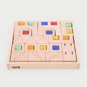 Bauspiel TickiT Houten Bouwstenen met Gekleurde Acryl Kubussen bij TijdOmTeSpelen.nl