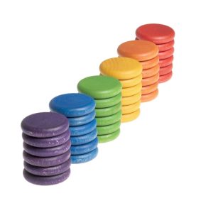 Grapat Houten Munten - 36 Stuks (6 kleuren) bij TijdOmTeSpelen.nl