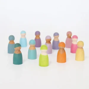 Grimm’s Houten Pastel Vriendjes - 12 stuks bij TijdOmTeSpelen.nl