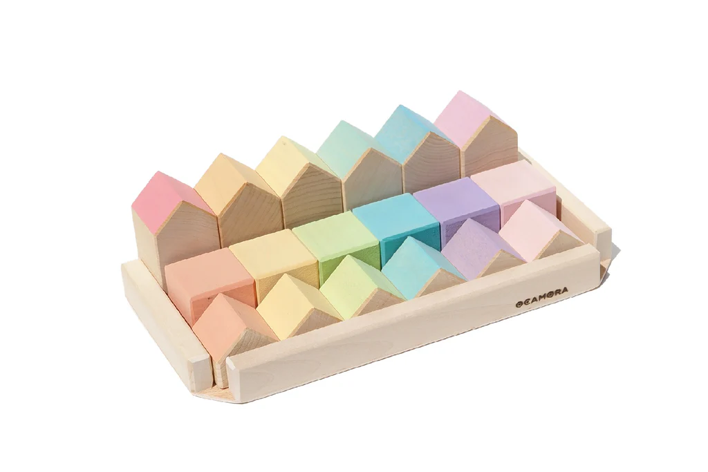 Ocamora Houten Huisjes en Blokken Pastel bij TijdOmTeSpelen.nl